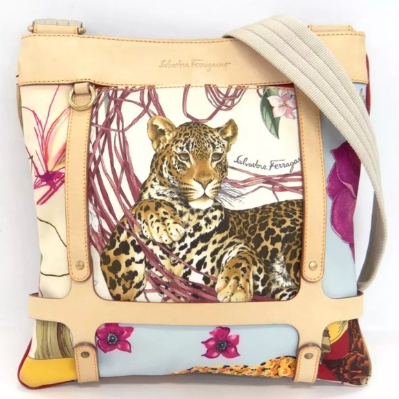 Salvatore Ferragamo Handbags - Salvatore Ferragamo Shoulder Bag Nylon Multicolor Jungle Leopard